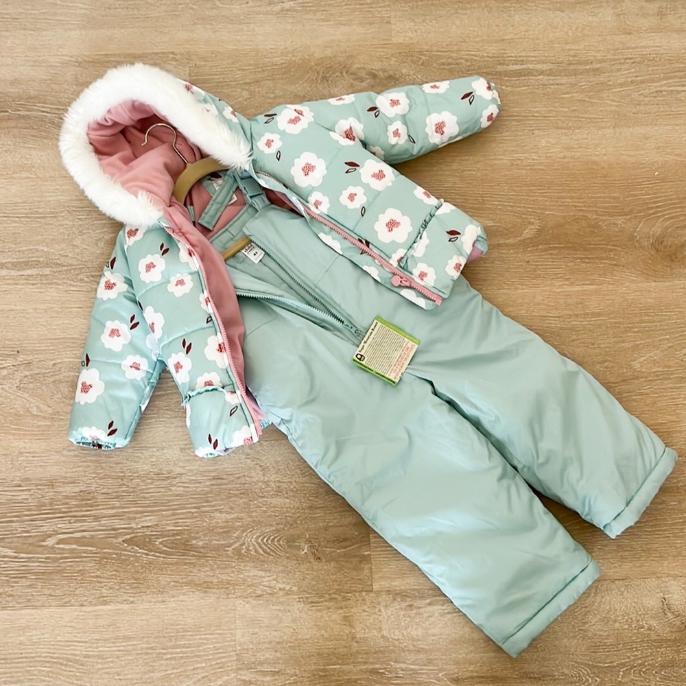 Carters 4T Ski Bib and Winter Coat - blue floral